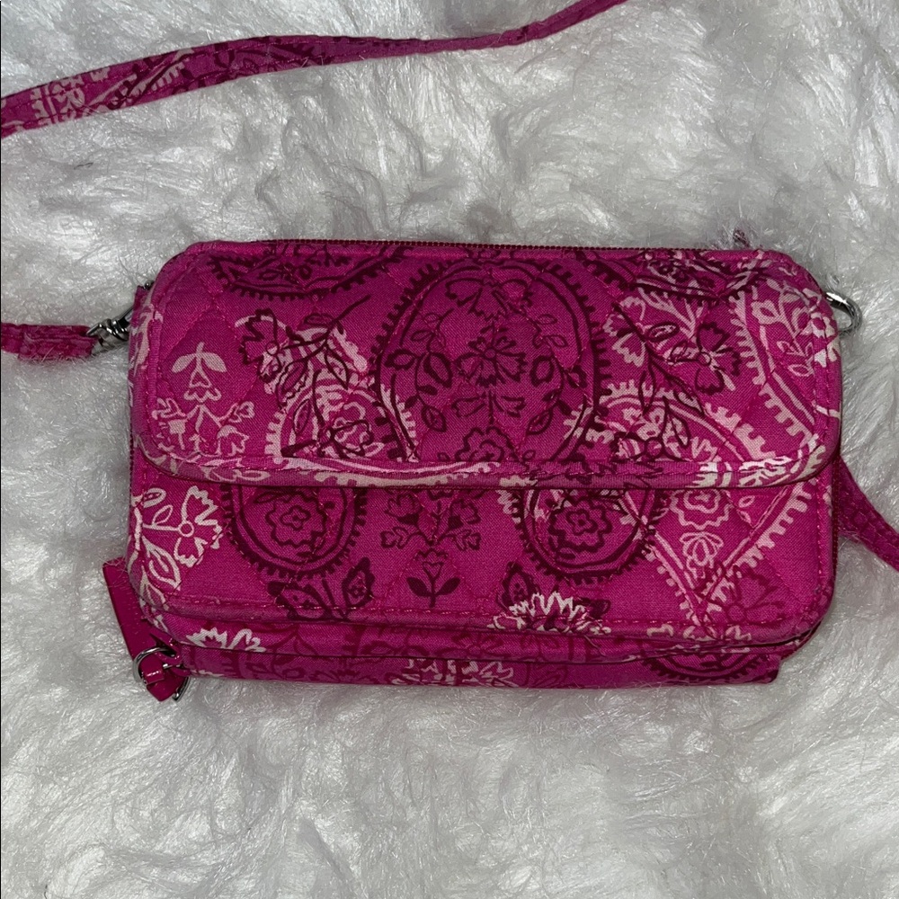 Vera Bradley Pink/Fuchsia Bandana Paisley Mini Crossbody Cell Phone Wallet